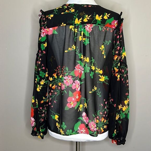CABI Thespian Blouse #5706 Bold Jewel Tone Floral Pullover Ruffle Sleeve Blouse - Picture 7 of 11